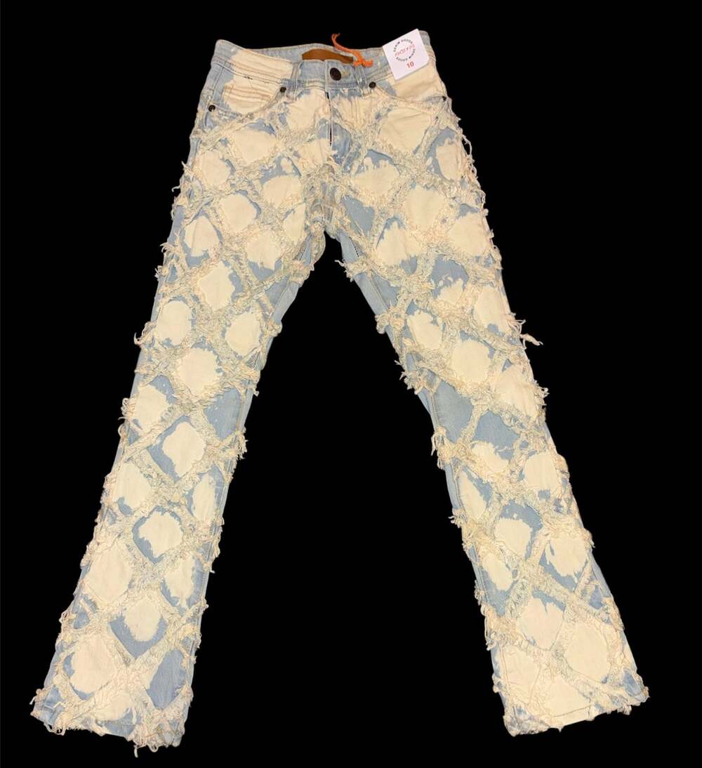 Arketype Cross Road Frayed Bleached Slim Fit stacked Denim Jeans boys size 10